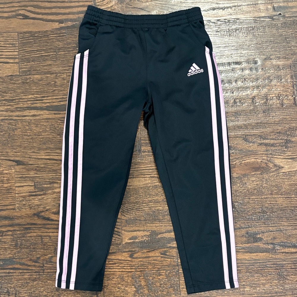 Adidas Kids Black Joggers with Pink Accents